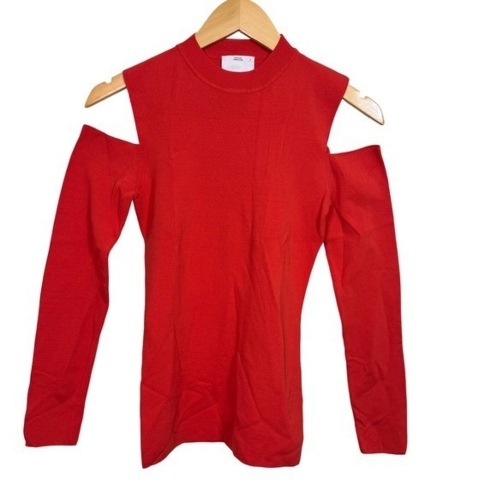 C/MEO‎ Collective Womens Top Small Orange Cold Shoulder Long Sleeve Stretch